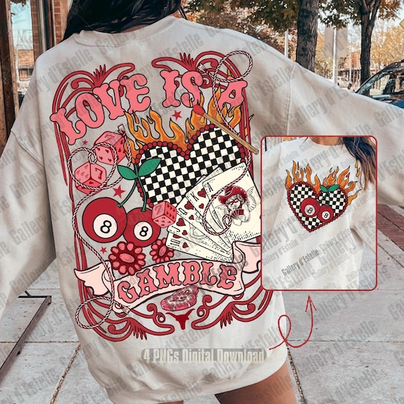 Love Is A Gamble PNG, Retro Cowboy Casino Collage, Wild West Rodeo Graphic, Edgy Valentines Country Shirt Design