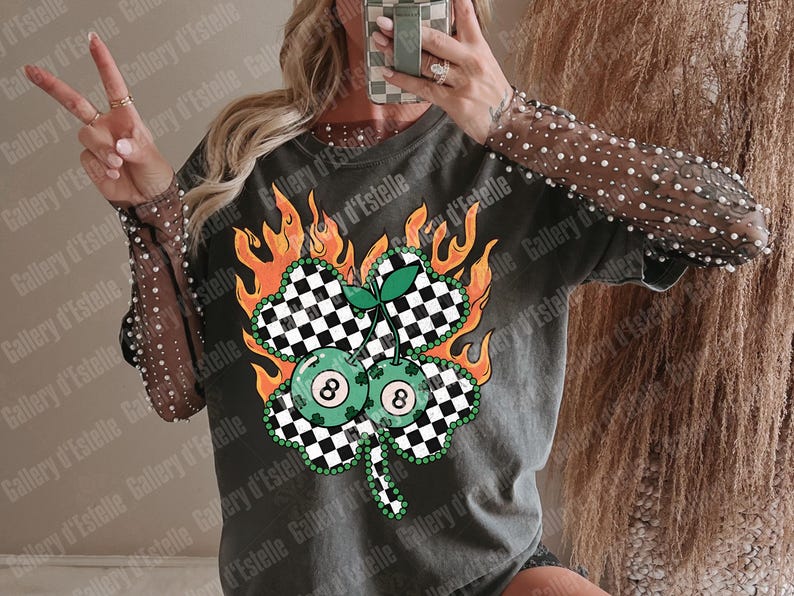 Feeling Lucky PNG, Retro Western Casino Collage, Cowboy Rodeo Graphic, Edgy St Patrick’s Day Shirt Design image 6