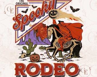 L'original fantasmagorique rodéo PNG, rétro Halloween cowboy squelette graphique, conception de chemise western avant-gardiste