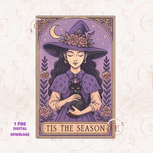 Carta del Tarot de la Bruja de la Temporada PNG, Bruja Retro Divertida PNG, Gráfico de Otoño de Chica de Moda, Diseño de Camiseta de Bruja Espeluznante