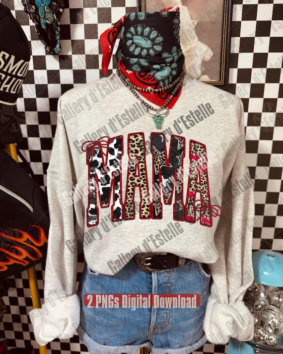 Edgy Western Mama PNG, Retro Leopard Cowgirl Graphic, Yallternative Country Mom Shirt Design