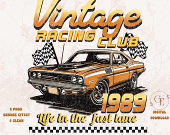 Vintage Racing Club PNG, Retro Muscle Car Graphic, Checkered Hot Rod Flag Art, Life in the Fast Lane Shirt Design