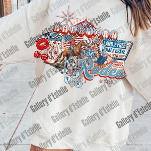 American Rodeo Western Collage PNG, Retro 4th of July Cowboy Casino Shirt Design image 5