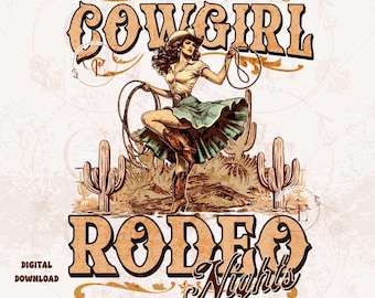 Cowgirl Rodeo Nights Country PNG, Rustic Vintage Western Rodeo Graphic, Trendy Wild West Shirt Design