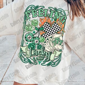 Feeling Lucky PNG, Retro Western Casino Collage, Cowboy Rodeo Graphic, Edgy St Patrick’s Day Shirt Design image 5