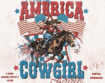 American Cowgirl Western PNG, Vintage 4th of July Graphic, Trendy Patriotic Independence Day Country Shirt Design