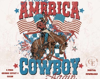 American Cowboy Western PNG, Vintage 4th of July Graphic, Trendy Patriotic Independence Day Country Shirt Design
