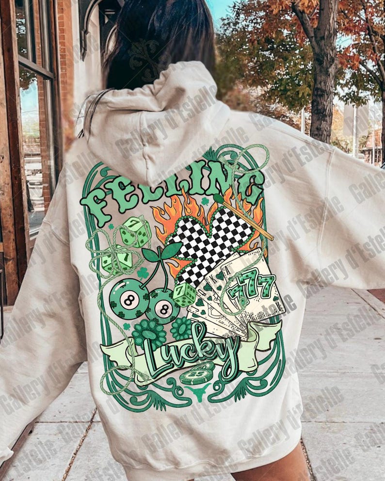 Feeling Lucky PNG, Retro Western Casino Collage, Cowboy Rodeo Graphic, Edgy St Patrick’s Day Shirt Design image 10