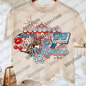 American Rodeo Western Collage PNG, Retro 4th of July Cowboy Casino Shirt Design image 2