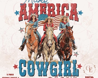 Make America Cowgirl Again PNG, gráfico patriótico occidental vintage del 4 de julio, diseño de camiseta campestre de moda para el Día de la Independencia