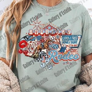 American Rodeo Western Collage PNG, Retro 4th of July Cowboy Casino Shirt Design image 4