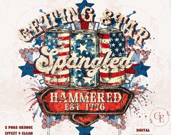 Getting Star Spangled Hammered PNG, Retro 4th of July Party in the USA Graphic, Trendy Fun Independence Day Shirt Design
