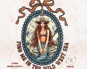 Finde mich im Wilden Westen Meer PNG, Kokette Meerjungfrau Cowgirl Sommer Grafik, trendiges Western Strand Shirt Design
