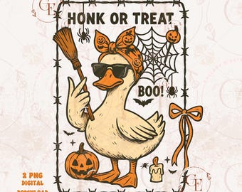 Retro Honk or Treat Goose PNG, Funny Spooky Goose Graphic, Coquette Halloween Shirt Sublimation