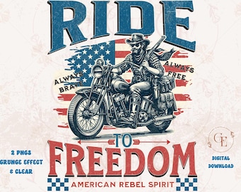 American Rebel Cowboy PNG, Vintage Motorcycle Biker Graphic, Edgy Western Independence Day Shirt Design