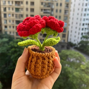 Crochet rose pots,flower plants pots,crochet plants,crochet flowers,car ornaments,gifts for girlfriend,car decor,gift for her,Desktop decor