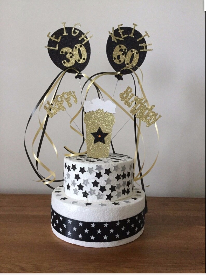 60 GOLD GLITTER JOINT AGE NUMBER CANDLE HAPPY BIRTHDAY CAKE TOPPER CELEBRATION