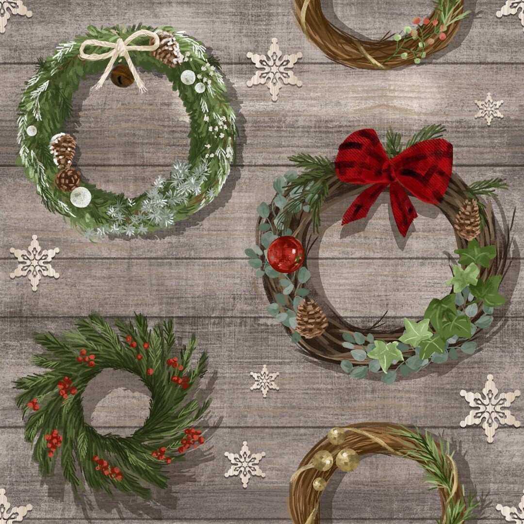 PVC Christmas Tablecloth Wreath Floorboards Oak Look Vinyl Etsy UK