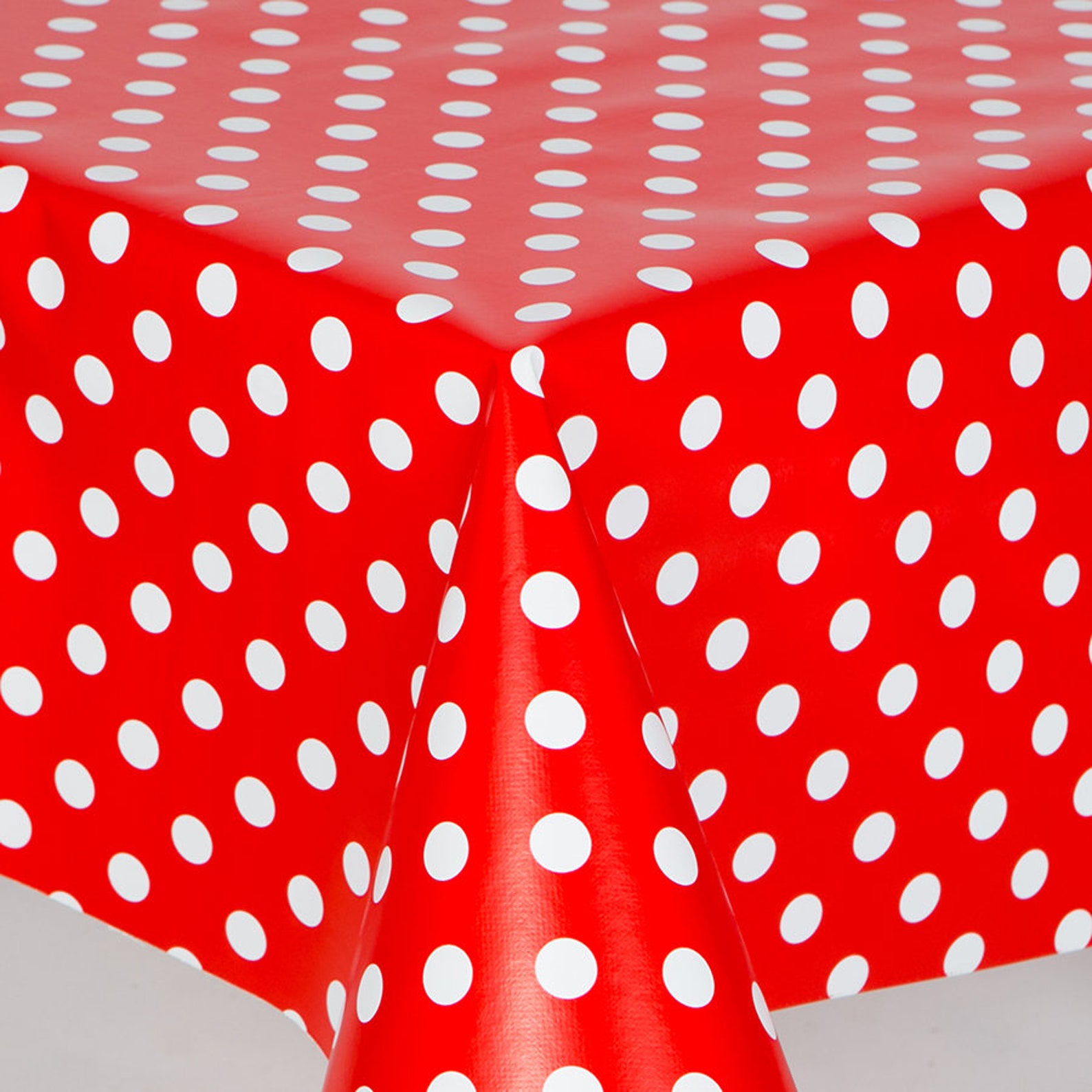 PVC Table Cloth Red Polka Dots White Vinyl Table Cloth Wipe Etsy
