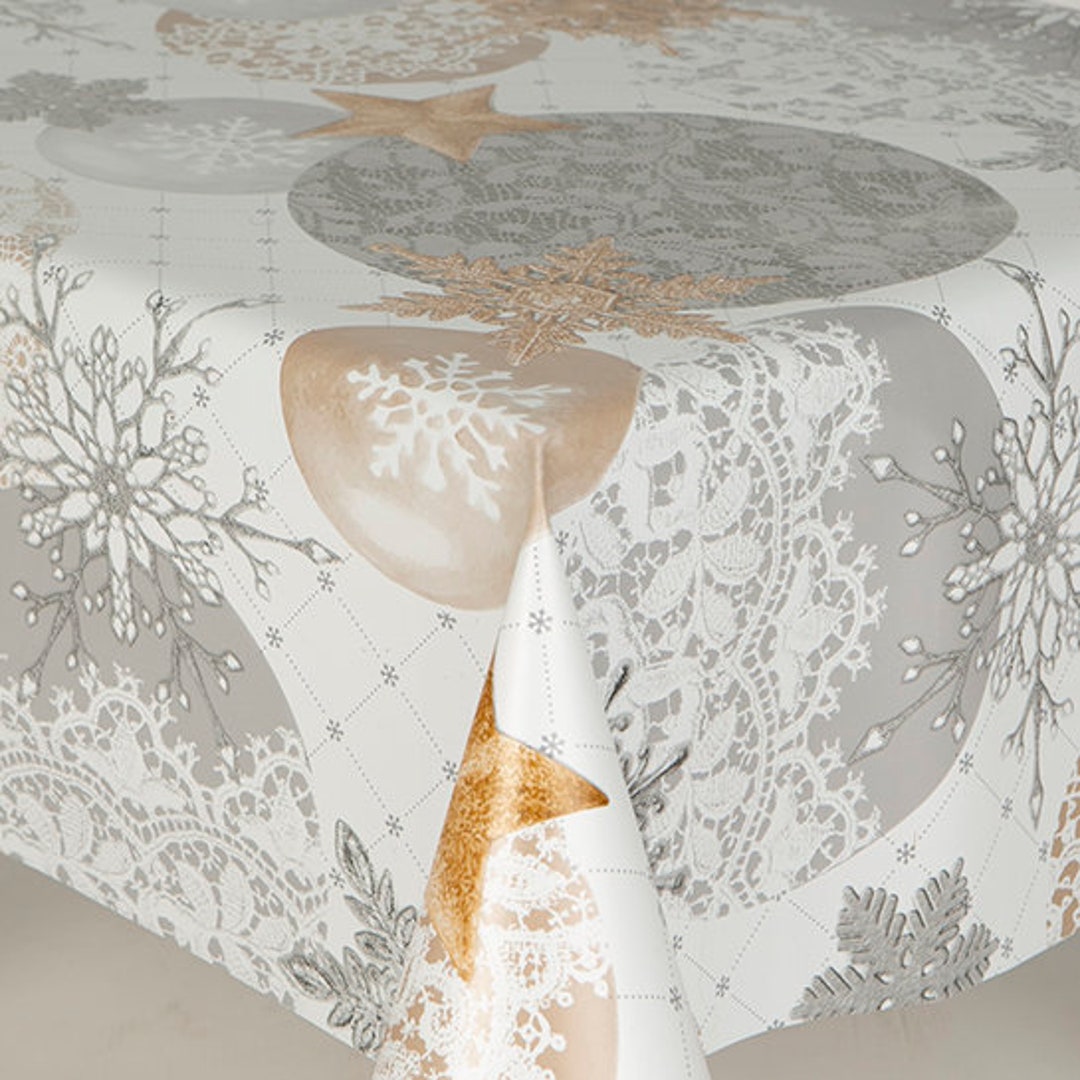 PVC Christmas Tablecloth White Baubles Vinyl Table Cloth Wipe Etsy UK