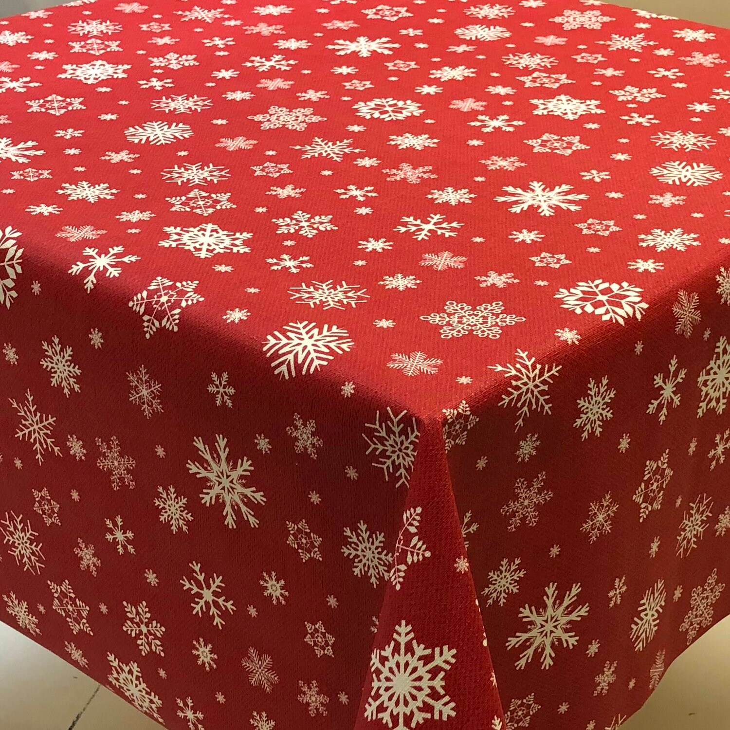 PVC Christmas TableCloth Red Snowflakes Shimmer Vinyl Table Etsy