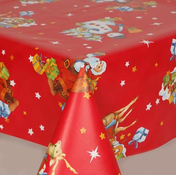 PVC Christmas Tablecloth Santa Clause Traditional Vinyl Table