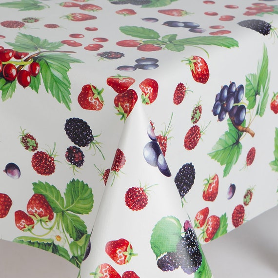 PVC Table Cloth Fruits Berries Green Leaves Wipe Clean Etsy UK