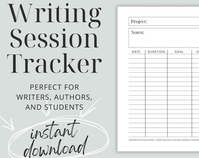 Writing Session Tracker Printable: Author Productivity Log (digital ...