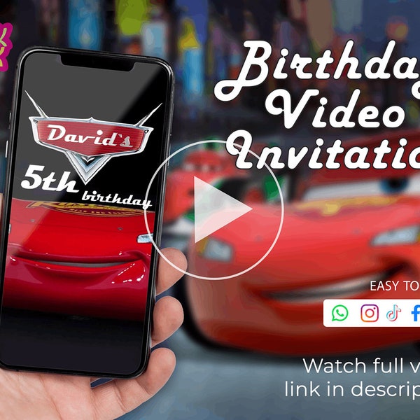 Invitation Birthday Cars Video Invitation Cars Kid Personalized Birthday Custom Video Birthday Invitation Boy Party Invitation