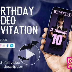 Geburtstags-Party-Video-Mittwoch-Einladung Addams-Einladung Mittwoch Personalisierter Geburtstag Benutzerdefinierte Video-Geburtstags-Einladungs-Party einladen