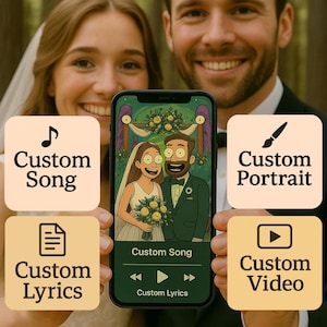 Custom Animated Cartoon Portrait With Personalized Song, Wedding Video Gift for Couple, Newlywed, Just Married, Dog Mom Cat Dad