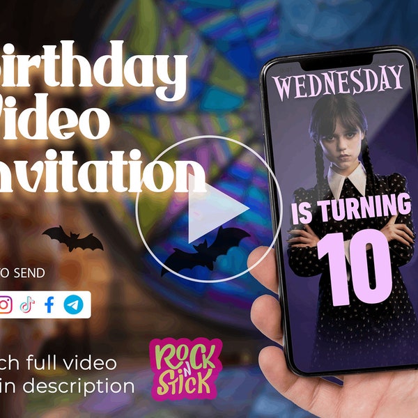 Wednesday Birthday Video Invitation Wednesday Kid Personalized Birthday Custom Video Birthday Invitation Party Invitation