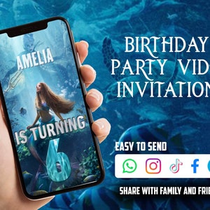 The Little Mermaid Invitation Birthday Video Invitation Mermaid  Kid Personalized Birthday Custom Video Birthday Girls Pool Party Invitation