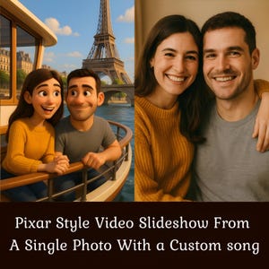 Presentazione video personalizzata di una coppia Pixar da Ritratto - Canzone personalizzata, foto di cartoni animati 3D in video, regalo di nozze o anniversario, compleanno