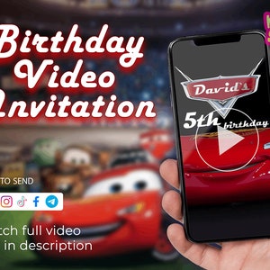 Cars Invitation Birthday Video Invitation Cars Kid Personalized Birthday Custom Video Birthday Invitation Boy Party Invitation