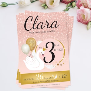 Invito compleanno bambina - Cigno - Biglietto d'invito per bambini - Biglietto d'invito compleanno principessa - Carta premium