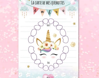 Cartão Baby Quenottes - Cartões de dentes de leite para bebês - Cartão de dentes de bebê - Cartão de bebê personalizado - Unicórnio, tema arco-íris