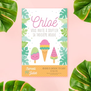 Invitation Anniversaire / Cartes anniversaire Tropicale - Glaces - invitation fête anniversaire personnalisée
