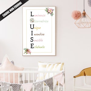 Acróstica - Cartel de la habitación del bebé - cartel personalizado del nombre del bebé - decoración del bosque - cartel de la cita - regalo del nacimiento