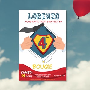 Invitation anniversaire personnalisée au thème Super Hero pour enfant.