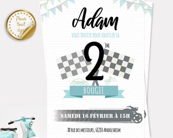 Convite de aniversário de motocicleta - Cartão de convite de aniversário de corrida - Cartão de convite de aniversário de carro - Papel de alta qualidade
