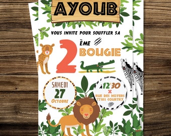 Invitation anniversaire Savane - Invitation anniversaire garçon  - Carte Invitation anniversaire Lion, zèbre, crocodile - invitation safari