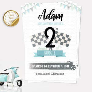 Invitation anniversaire Moto - Carton invitation anniversaire Course- Carte Invitation anniversaire Voiture -  Papier haut de gamme