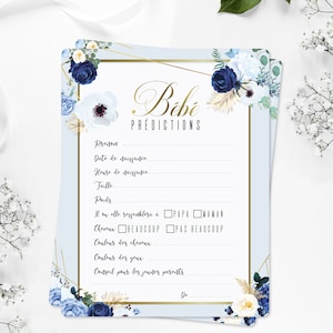 Veel baby shower game boxen, baby games voorspellingen, elegante thema blauwe bloemen en goud