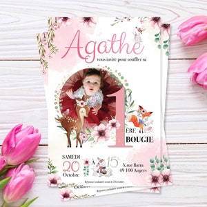 Faire part anniversaire -  Invitation anniversaire  fille - Invitation anniversaire Biche - Invitation anniversaire Renard