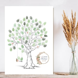 Boho wedding imprint tree with its dried flowers. Original and tailor-made wedding guestbook.
