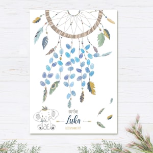 L'albero delle impronte di Dream Catcher e il suo elefante indiano per Baby Shower, Compleanno o Battesimo personalizzati da Omade