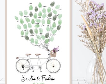 Tree with footprints country wedding - Guestbook wedding - tree footprint wedding bike - retro wedding decoration - poster format A3