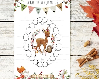 Carte Quenottes bébé - Cartes dents de lait bébé - Carte dents de bébé - Carte personnalisée bébé - thème forêt - Renard et biche