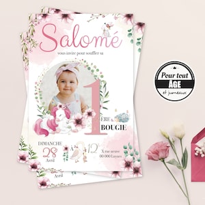 Birthday invitation Unicorn enchanted forest for girl. Personalized invitation card with your child's photo!